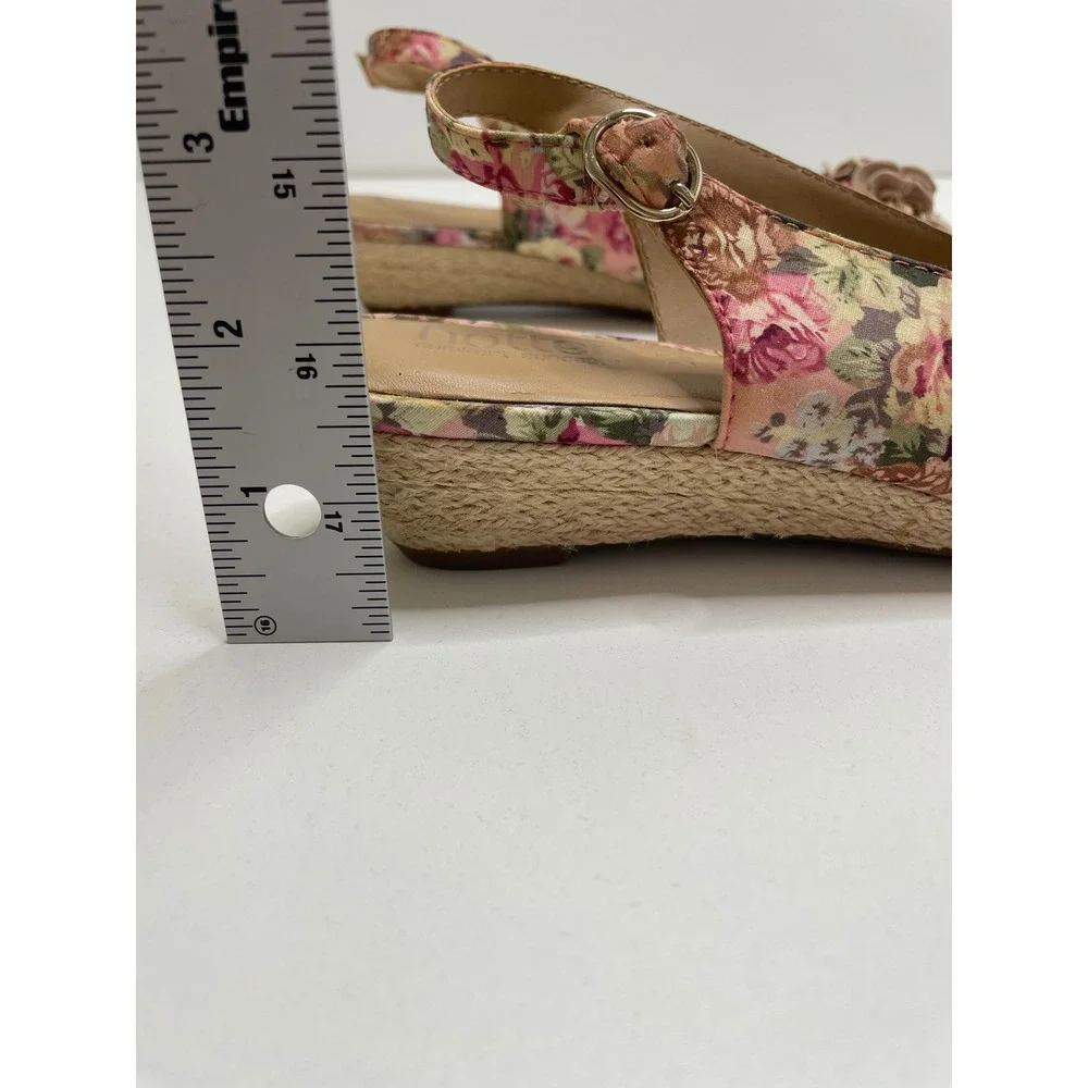 Hotter Betsy Pink Floral Peep Toe Wedge Sandals 3D Flower Applique Cottage 8.5